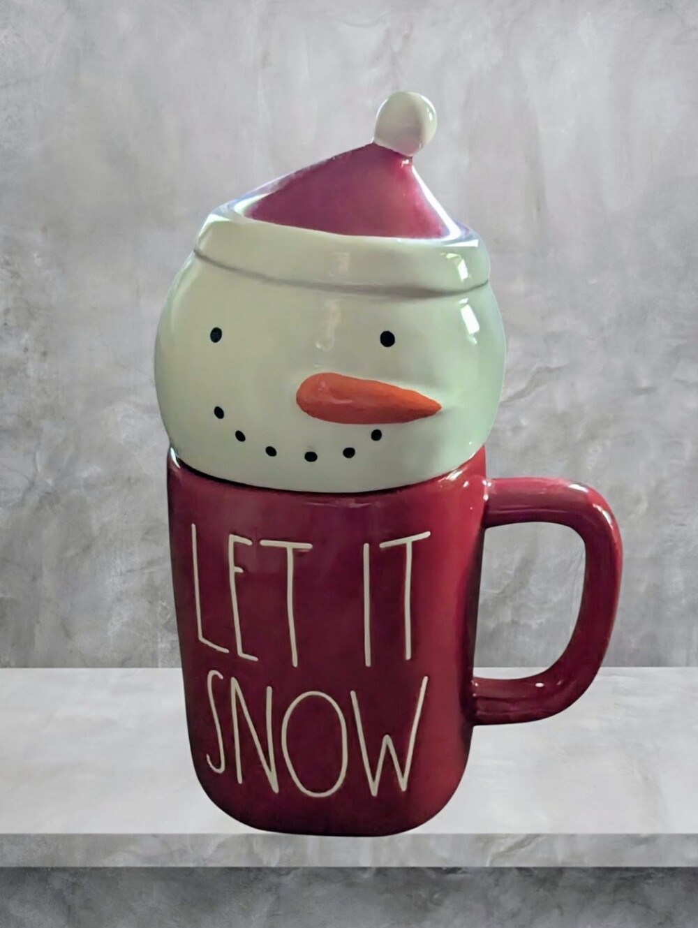 NWOT Rae Dunn "LET IT SNOW" Snowman Mug with Topper Lid